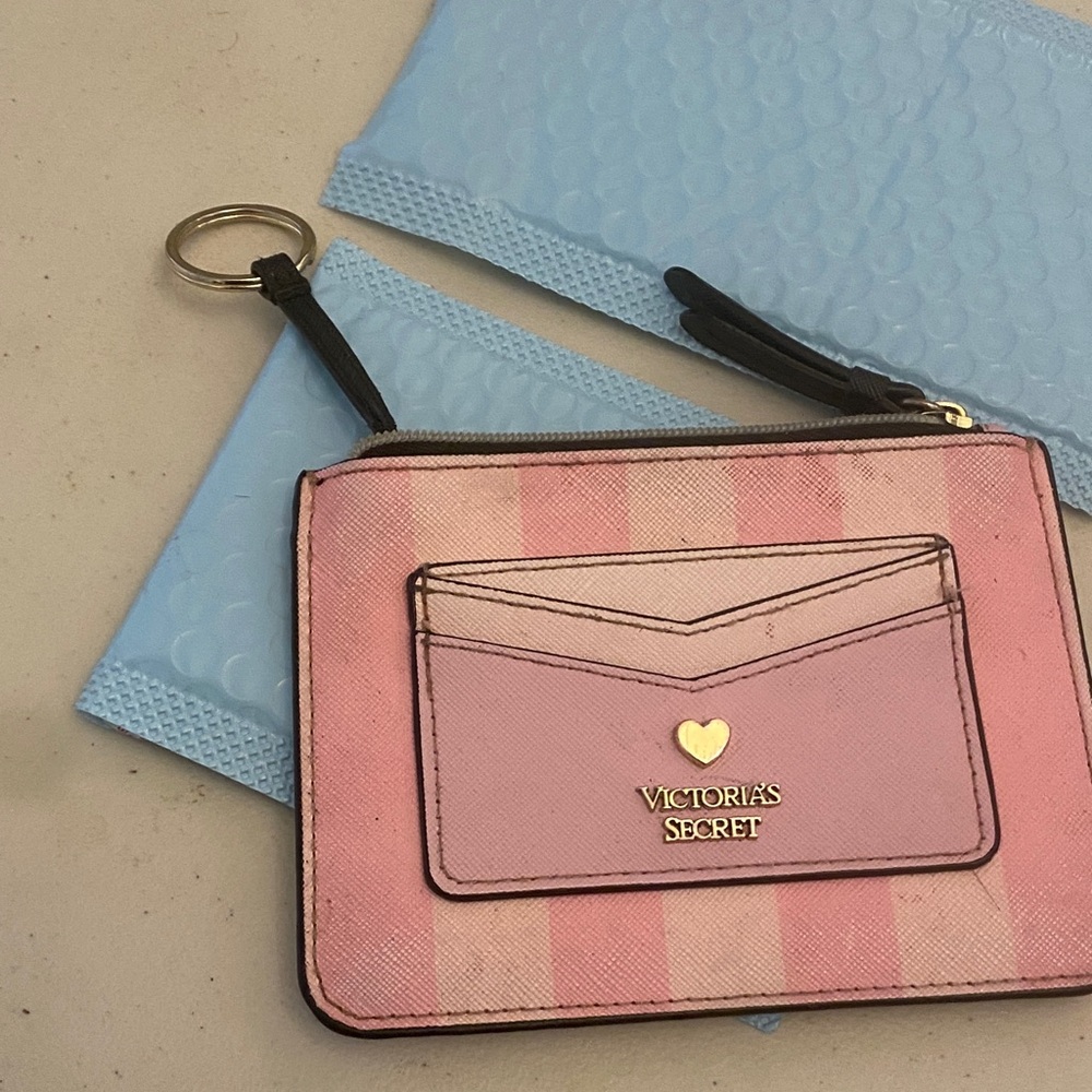 Victoria's Secret Pink Striped Card Pouch with Gold Heart